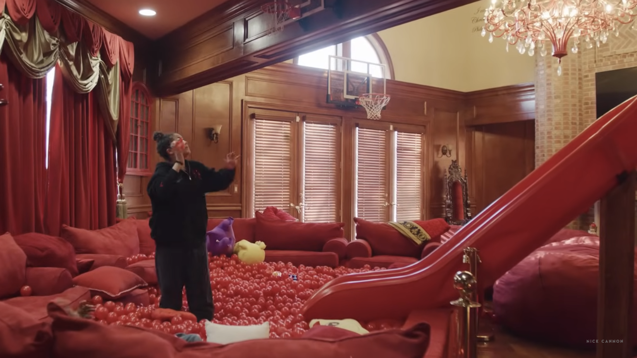 Nick Cannon's ball pit slide in his home